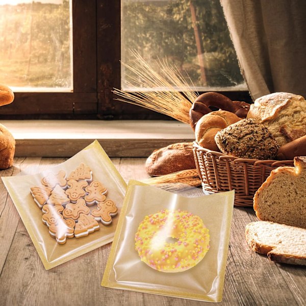 100-pak (17,8x19,1 cm) Klare brødposer af papir med vindue til småkager, brød med klistermærker, madposer til kager, donuts, bagværk, gaver