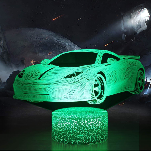Sportbilsnattlampor för barn, 3D Illusionslampa med 16 C