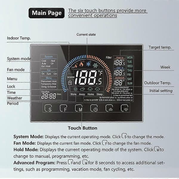 [LCS] Varmepumpe Rumtermostat Temperaturregulator 4,8 Tommer Farve LCD Silver Without WiFi