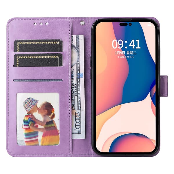 Nahkainen puhelinkotelo iPhone 14 Pro Maxille Purple
