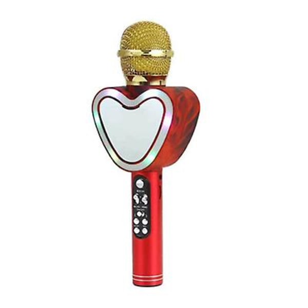 Hjärtformad trådlös bluetooth karaokemikrofon, 4 i 1 med led-ljus för ktv red