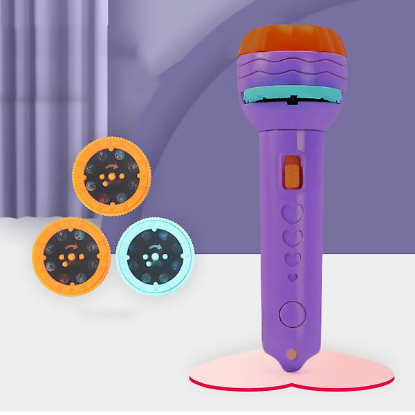 Diaprojektor Lommelygte Pædagogisk Læring Godnat Sjov Legetøj Projektor Lommelygte Til Børn Purple Flashlight Plus 3 Cards