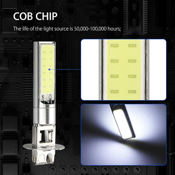 2X H3 100W LED Dimljus Bil Körlampa DRL 6000K Vit Hög Effekt