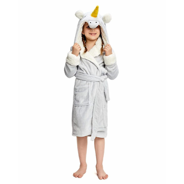 Reedca Piger Enhjørning Morgenkåbe Blød Hætte Badekåbe Nattøj Loungewear Gaver Til Piger Småbørn Børn Sherpa Grå Enhjørning 8-10 Years
