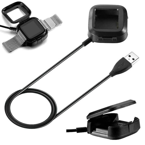 Svart USB-ladekabel Strømlader Dokkingstasjon for Fitbit Versa / Versa Lite