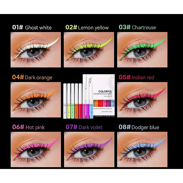 Neon Flydende Eyeliner 8 Farver Uv Glow Mat Hurtigtørrende Vandopløselig Farve Eyeliner Til Daglig Brug Og Halloween Jul color 05