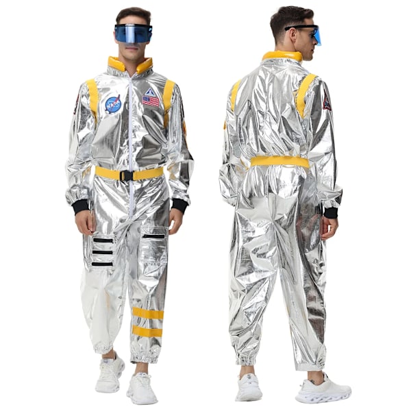 Sølvfarvet astronaut-jumpsuit til voksne, til mænd og kvinder, Halloween Cosplay Party kostume, parrumdragt, robotuniform, L L Men Yellow Set