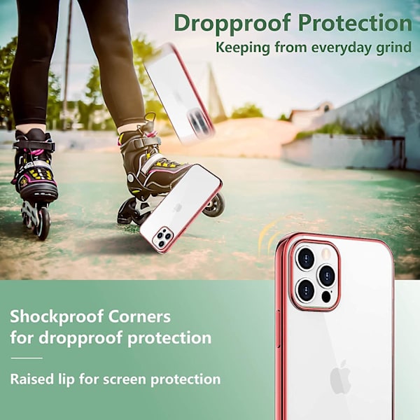 Kirkas suojakuori yhteensopiva iPhone 12 -kuoren/yhteensopiva iPhone 12 Pro -kuoren kanssa Metal Red