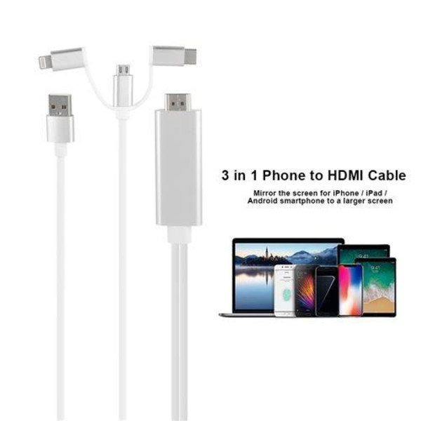 3-i-1 HDMI-kabel Micro USB Type-C til HDMI AV-kabel