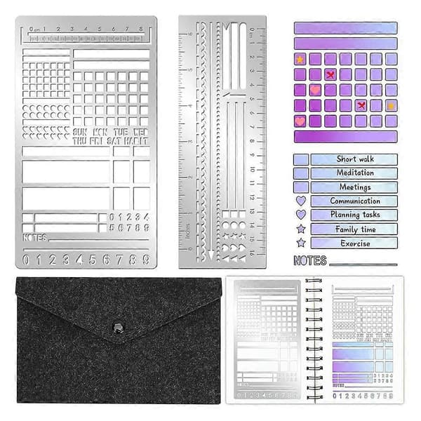 3 st metallplanerare stencil bokmärke för Bullet Journal Planner Linjal Mallar för DIY
