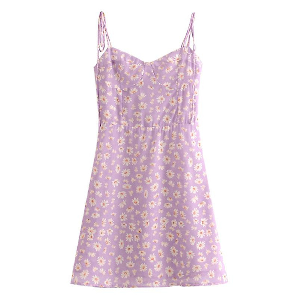 Violetti Daisy-kuvioinen korkeavyötäröinen ohut sifonki mekko-hame S