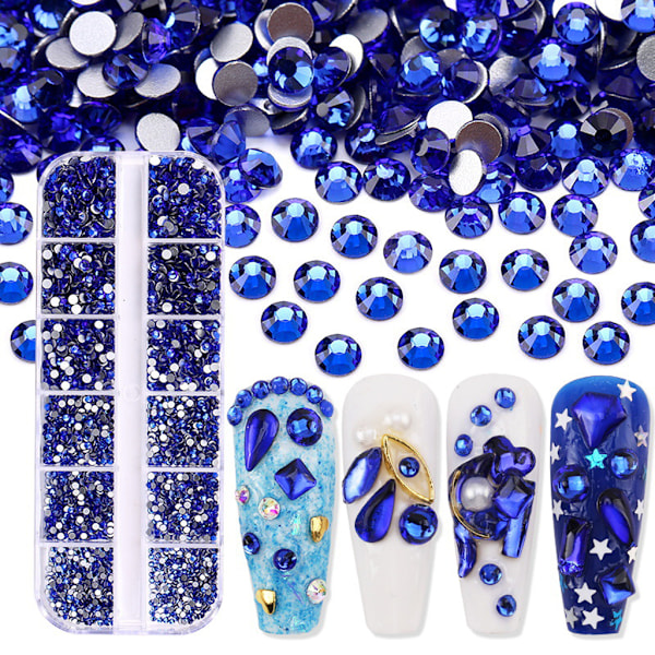 3600 st Nail Art Rhinestones AB-stenar Pärlor Nagelstenar Runda Platta Stenar Dubbar 6 Storlekar med Ask Mine black