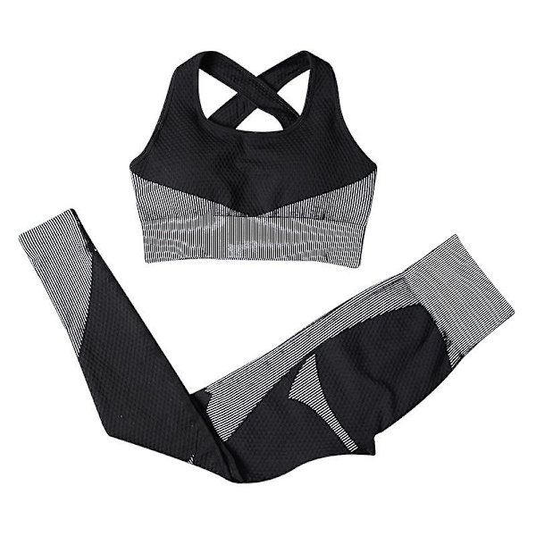 Yoga Sett for Kvinner med Glidelås, Lang Erme Eller Ermeløs BH Topp Leggings Sportdrakt Treningsklær Fitness Black