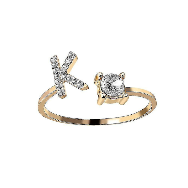 A-z Kirjain Kultavärinen Metalli Säädettävä Avoin Sormus, Nimikirjaimet Nimi Aakkosto Gold Color K