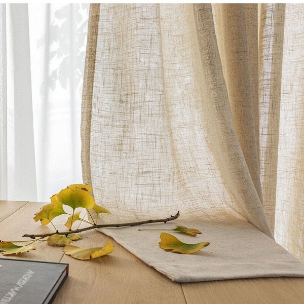 Moderne lintrekk for stue soverom ren farge bomull lintrekk tyllstoffer tilpasset gas semi-skygge ramie garn 01 Ren farge lin 1pcs W150xH240cm 01 Pure color linen