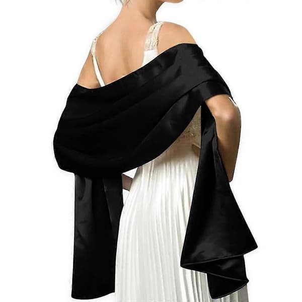[LCS] Dame Silkeaktig Sateng Brudeponcho Sjal Bryllup Brudepike Sjal Black
