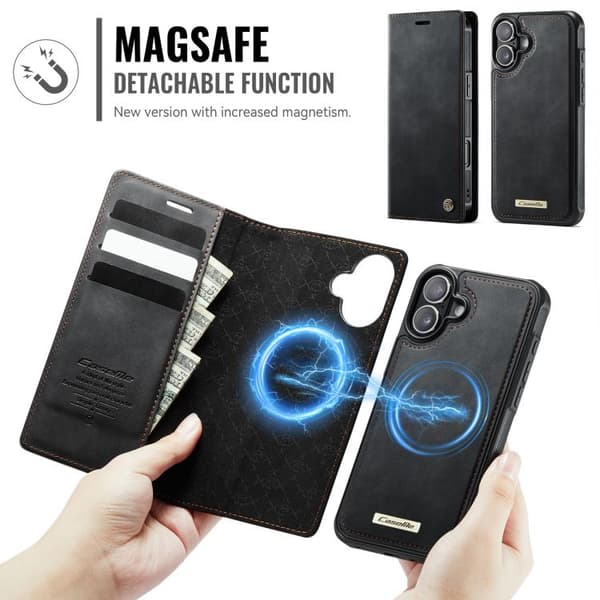 [LCS]iPhone 17 -nahkakotelo MagSafella ja RFID-estolla, irrotettava lompakko Svart