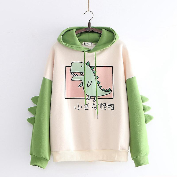 Dame Teen Piger Sød Dinosaur Langærmet Hættetrøjer Hætte Pullover Top Til Efterår Forår Green XL