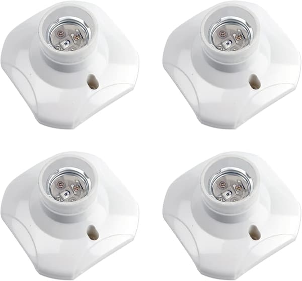 [LCS] E27 Ceiling Socket with Screw, E27 Garage Socket, AC 220-240V, LED Lamp Holder, White Plastic Lamps, 4-Pack 4pc