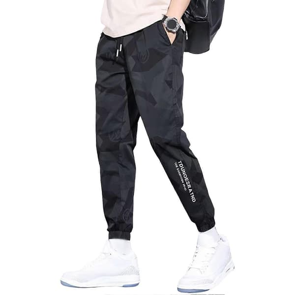 Herr Sportbyxor Is-silke Dragsko Elastisk Midja Ankelbandade Fickor Kamouflagemönster Plus Size Black L