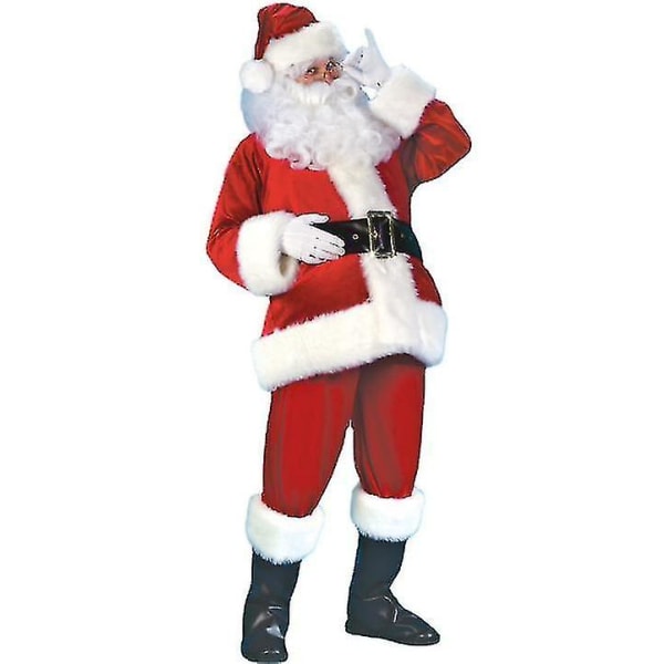 Klassiska Vuxen Xmas Flanell Cosplay kläder, Santa Claus kostym 7-delat set m