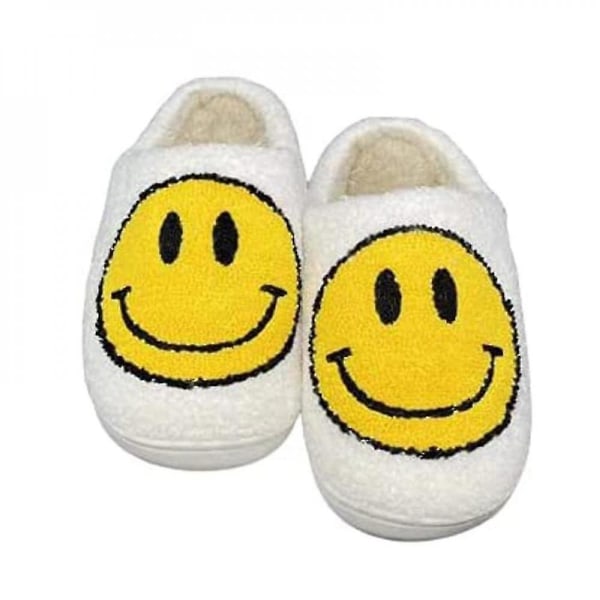 Smiley Face Bløde Plys Komfortable Varme Slip-on Hjemmesko White 43-44