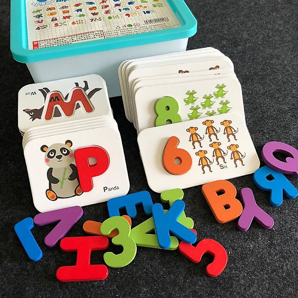 Tre Puslespill med Digitale Bokstaver og Matching Montessori Leker Kognitivt Paringsspill Set A