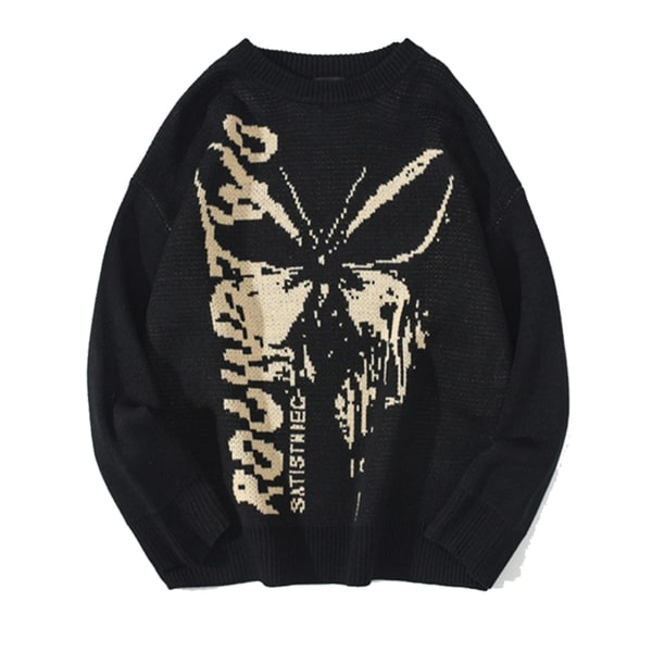 Damtröja Fjärils Jacquard Lös Casual Pullover Trendig Värmande Tröja För Vinter Julklapp Black S