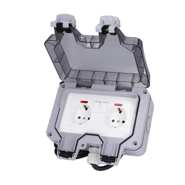 [LCS]Outdoor Double European Socket IP66 Waterproof Wall Socket 250V 16A