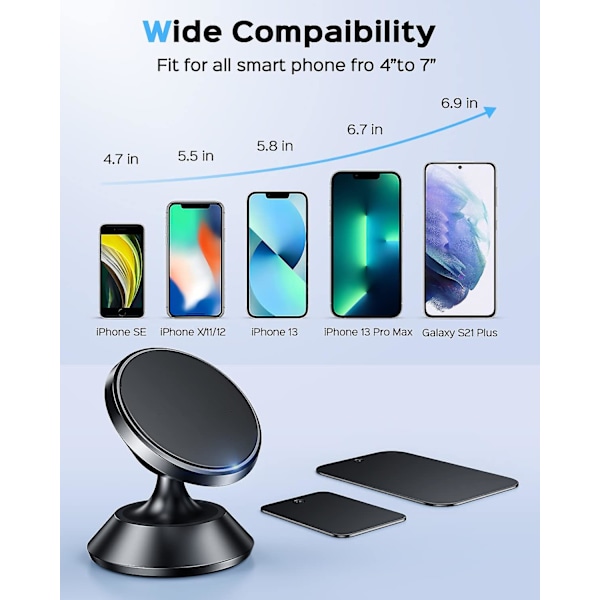 [4 Inbyggda Magneter] Good Helper Bil Mobiltelefonhållare Magnetisk [Flygplansklassad Legering] 360° Roterbar Universell Magnetisk Mobiltelefonhållare Lämplig