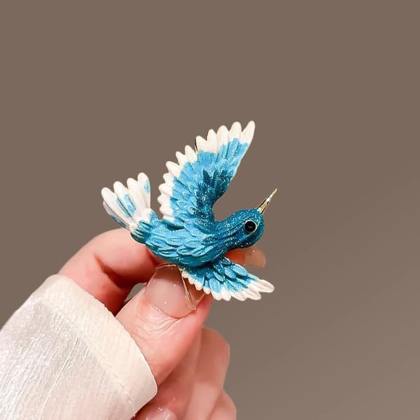 Julegave blå kolibri broche
