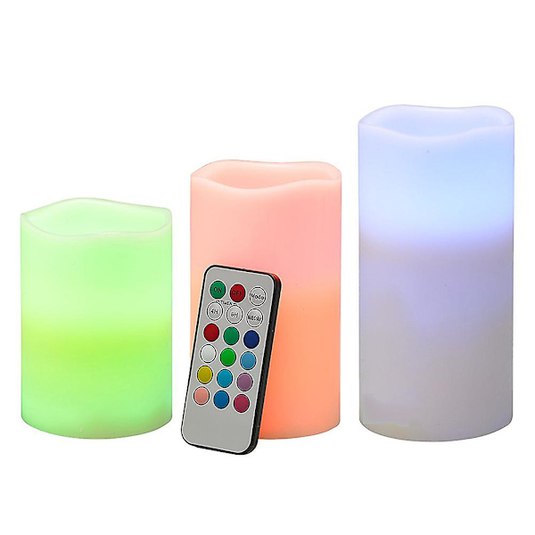 3 st Flameless LED-ljus med Flimmerande Färgbyte Batteridrivna med Fjärrkontroll