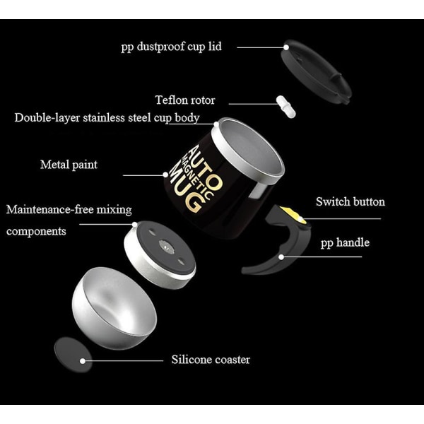 Magnetisk kopp i rostfritt stål Automatisk blandningskopp BLACK