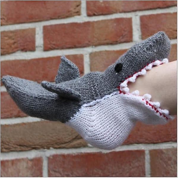 Stickade Krokodilsockor Kompatibla med Kvinnor Kreativa Djurformade Ankelsockor Vintervarma Grey shark