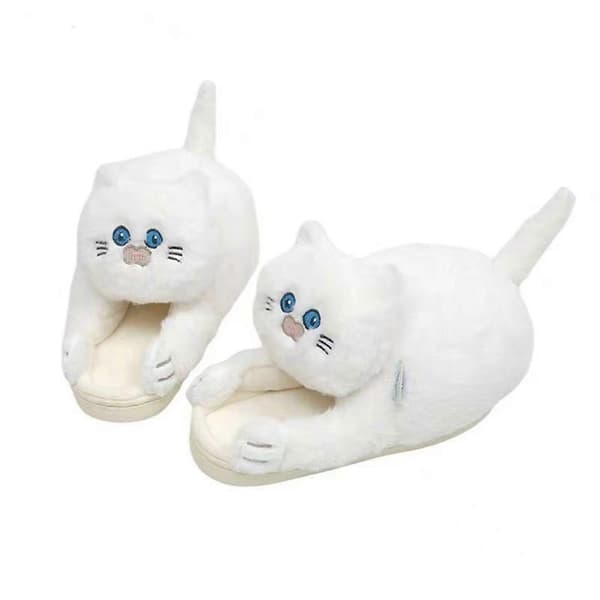 [LCS] Blå Kat Varm Vintertøfler Unisex Vintervarme Tøfler Til Soveværelse Stue White