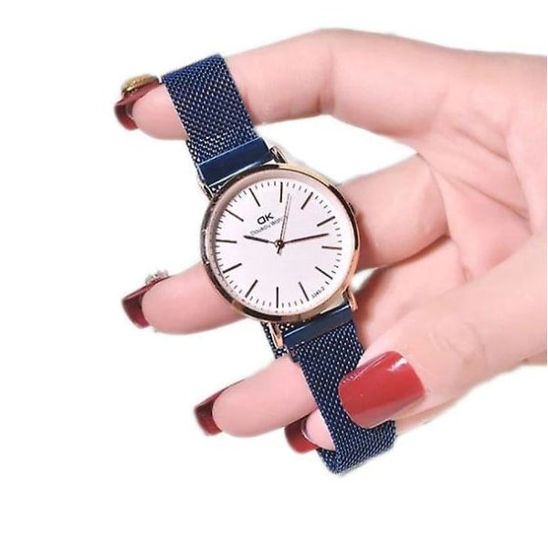 Armbandsur Classic Ultra-Tunn Mesh Band Quartz Watch Dam Vattentäta klockor Blue Big