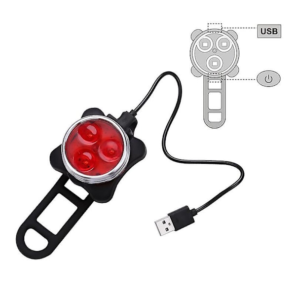4 Tilstande Cykellygte Indbygget Batteri Genopladelig USB LED Cykellygte Red