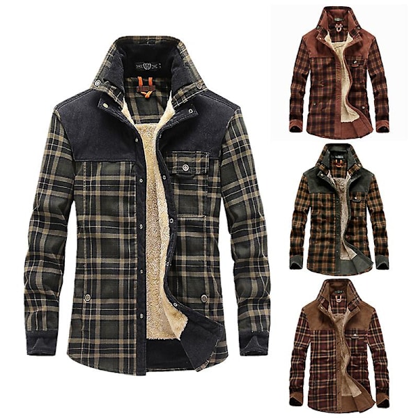 Herr Wanderer Jacka, Overland Flanelljacka, Långärmade Varma Fleece Skjortor Toppar Varma Business Shallow Army Green Red Coffee
