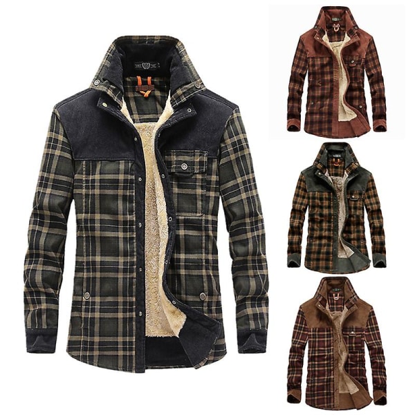 Herre Wanderer Jakke, Overland Flanelljakke, Langermet Varm Fleece Skjorte Topper Varm Business Shallow Army Green Dark Army Green