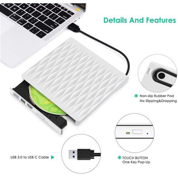 Ulkoinen CD/DVD-asema, Kingbox USB 3.0 Type C Kevyt