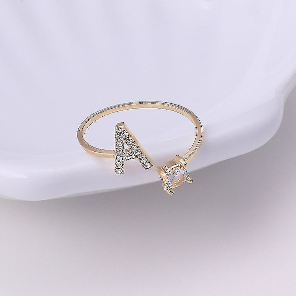A-z Kirjain Kultavärinen Metalli Säädettävä Avoin Sormus, Nimikirjaimet Nimi Aakkosto Gold Color A