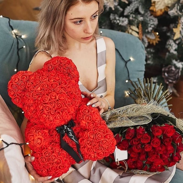 25cm/40cm Teddy Rose Bear Alla hjärtans presenter Kvinnor Konstgjorda Blomster Rose Of Bear Juldekoration för hemmet Red 40cm