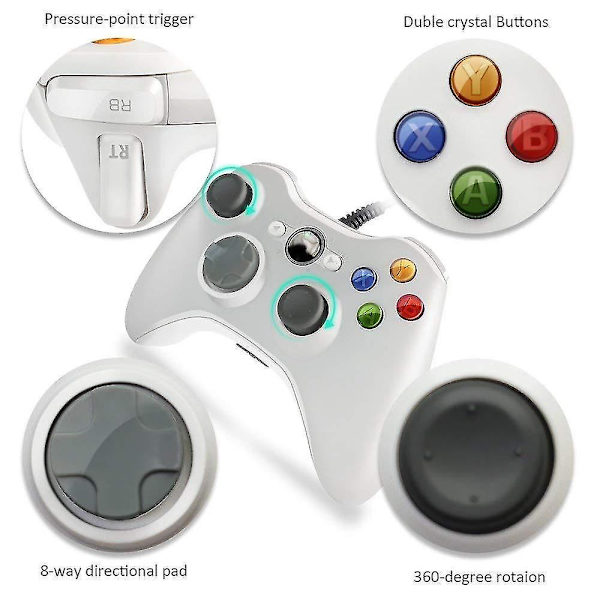 Xbox 360 Trådbunden Handkontroll, USB Gamepad För Microsoft Xbox 360/slim/pc