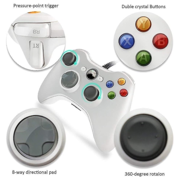 Xbox 360 trådbunden handkontroll, USB spelplatta för Microsoft Xbox 360/slim/st