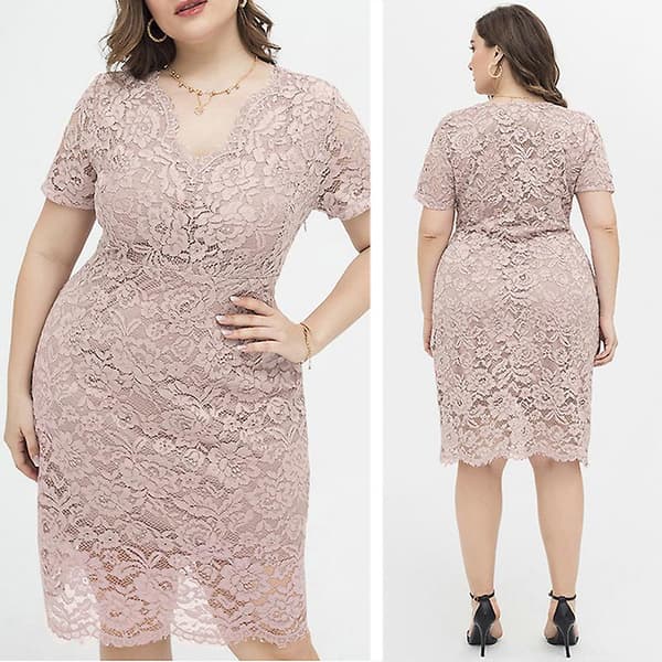 [LCS]Kvinnor Pennklänning Blommig Spets V-ringad Kväll Cocktailparty Bröllop Plus Size XL