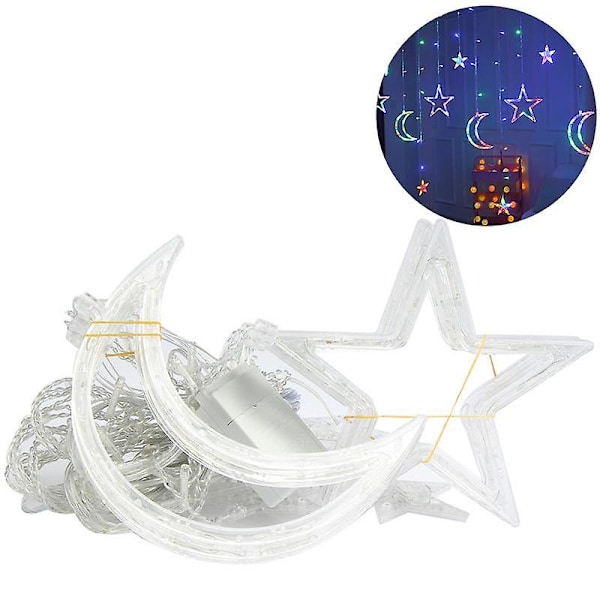 Fairy Ljusslinga Jul LED Hängande Stjärnor Måne Gardin Ljus Party Dekor Multicolor