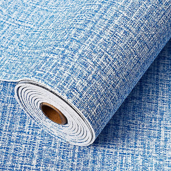 Faux linne texturerad tapet Avtagbar självhäftande stick kontakt papper väggdörr för accent vägg Blue