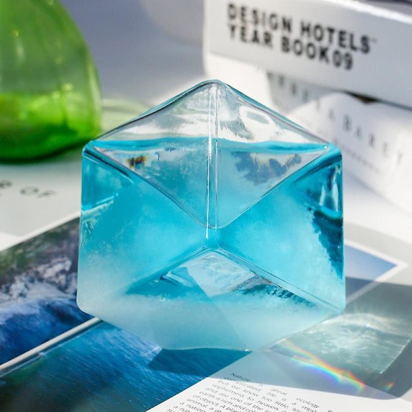 Väderstormkub med bas Väderprognos Kristallstormglas Vattenkubglas skrivbordsdekor Blue