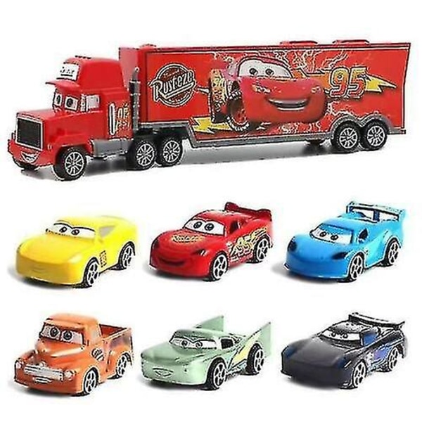 7st/ set Bilar 2 Lightning Mcqueen Racer Car & Mack Truck Kids Toy