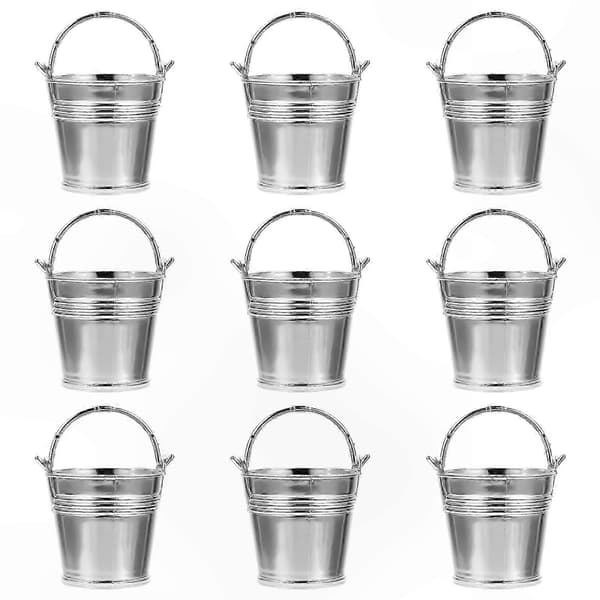 10-pakning mini dekorative bøtter med håndtak for håndverk og oppbevaring Silver 8x5.5cm
